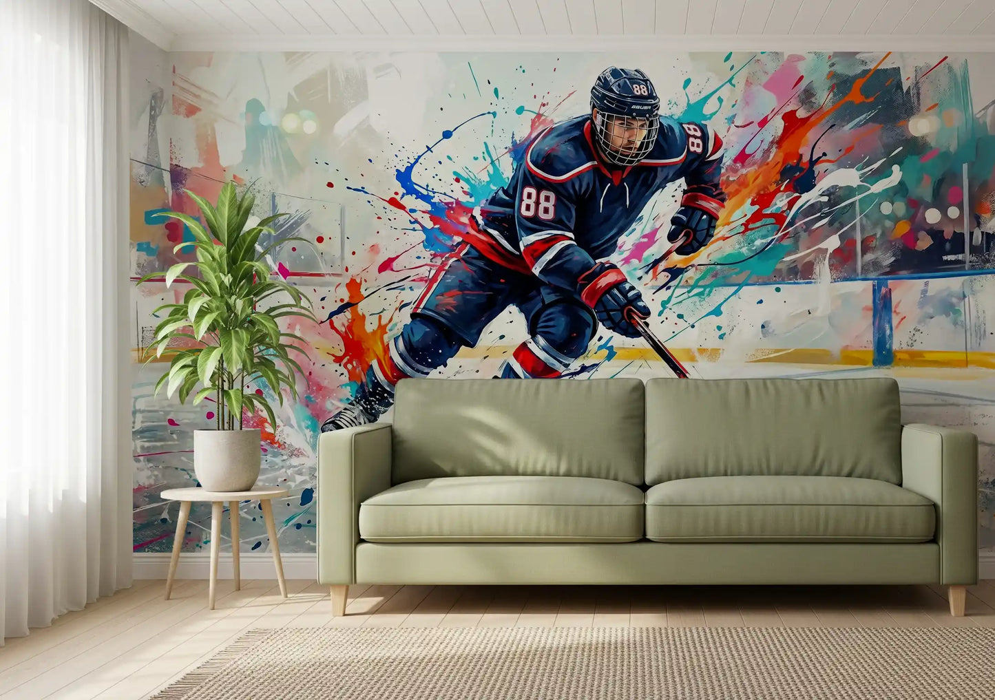 Sports wall mural with Brushstroke Blitz player and energetic rink scene