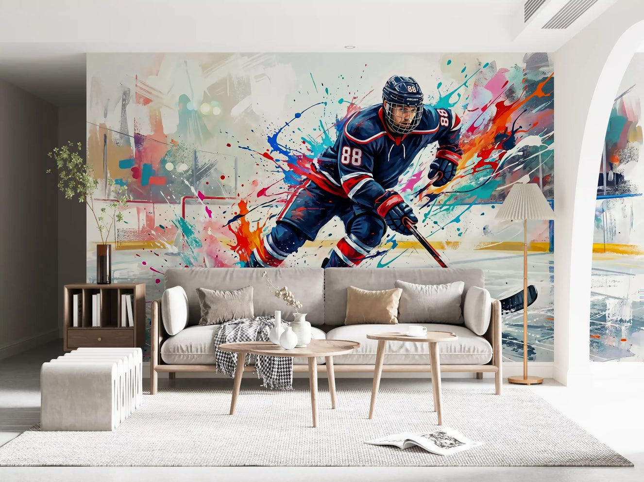 Brushstroke Blitz: Hockey Action Wall Mural