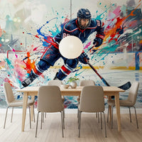 Hockey Action wall mural featuring skater movement and abstract paint detail
