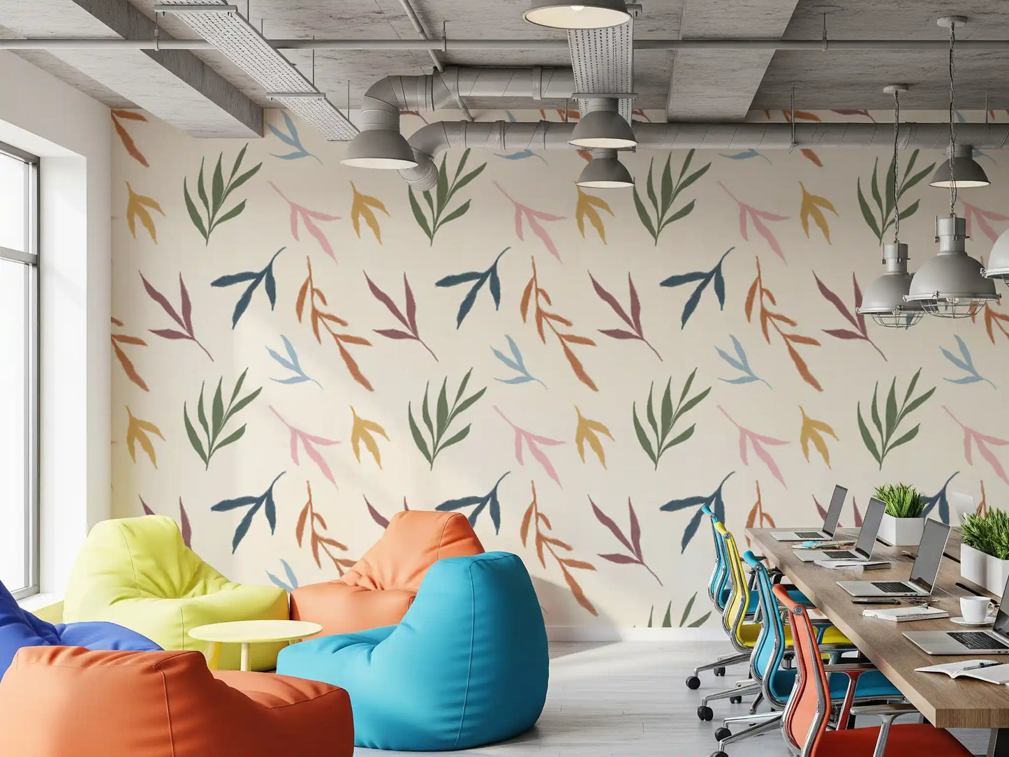 Tropical wallpaper carrying delicate leafy shapes and artistic movement