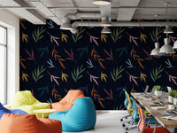 Office area wallpaper with dark leaf wallpaper and soft artistic brushwork