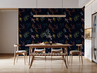 Dining room wallpaper with Tropical Painted Leaves on a deep dark ground