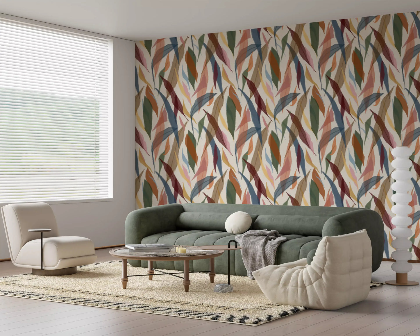 Watercolor leaf wallpaper featuring translucent foliage and warm accents