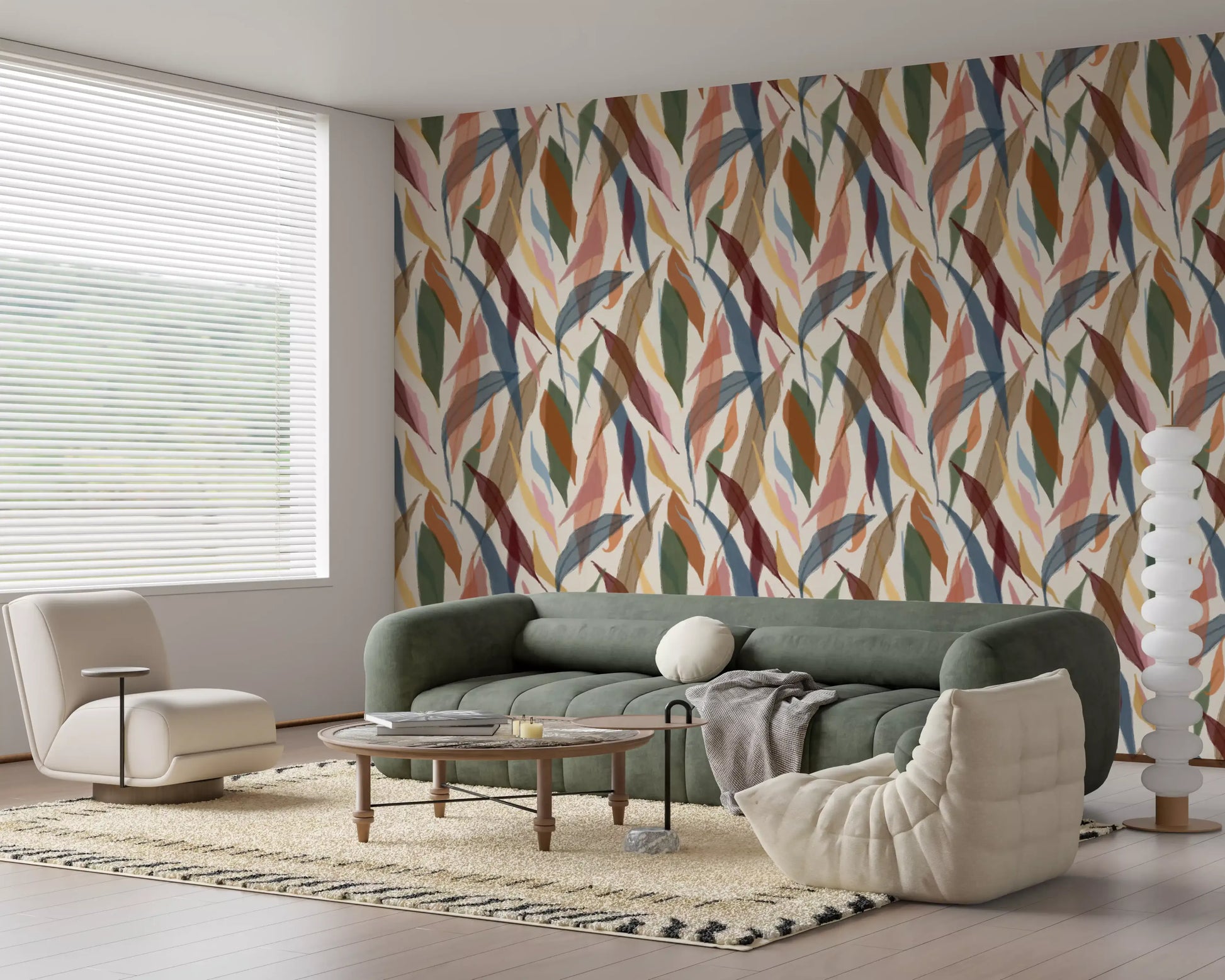 Watercolor leaf wallpaper featuring translucent foliage and warm accents
