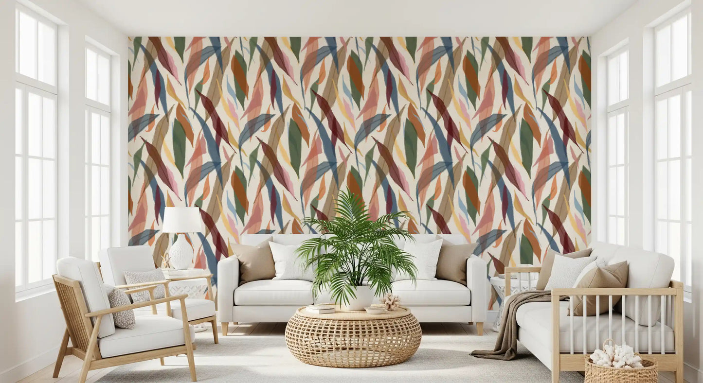 Tropical foliage design with layered leaves and muted color movement