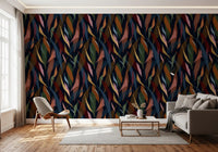 Living room wallpaper with painted dark wallpaper and flowing leaves