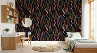 Tropical Painted Foliage wallpaper with olive, rust, and blue leaf forms