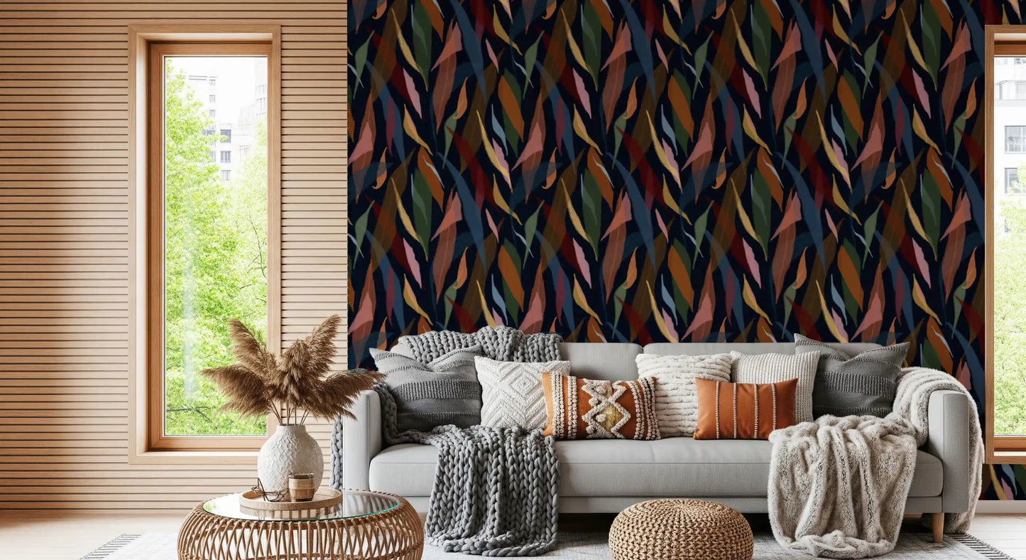 Office room wallpaper featuring Tropical Foliage Wallpaper in rich shades