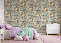 Animal-themed wallpaper with Whimsical Safari characters and foliage