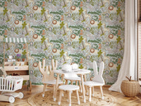 Reading corner wallpaper with Gentle Jungle Pals and pastel wildlife