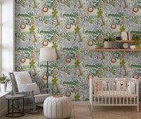 Kids jungle wallpaper showing Gentle Pals wildlife on a pale background