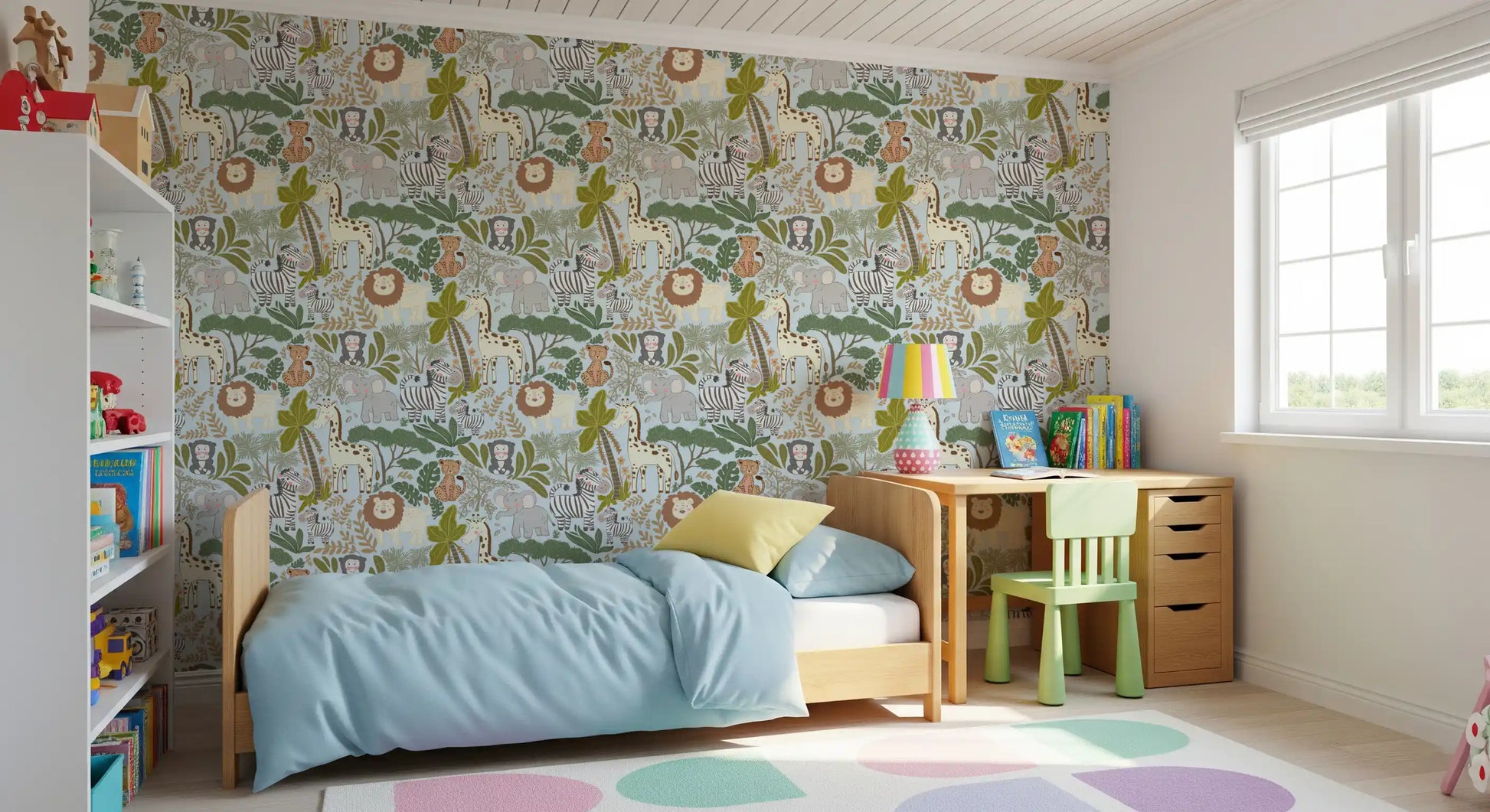 Cute safari wallpaper featuring Gentle Safari animals and jungle leaves