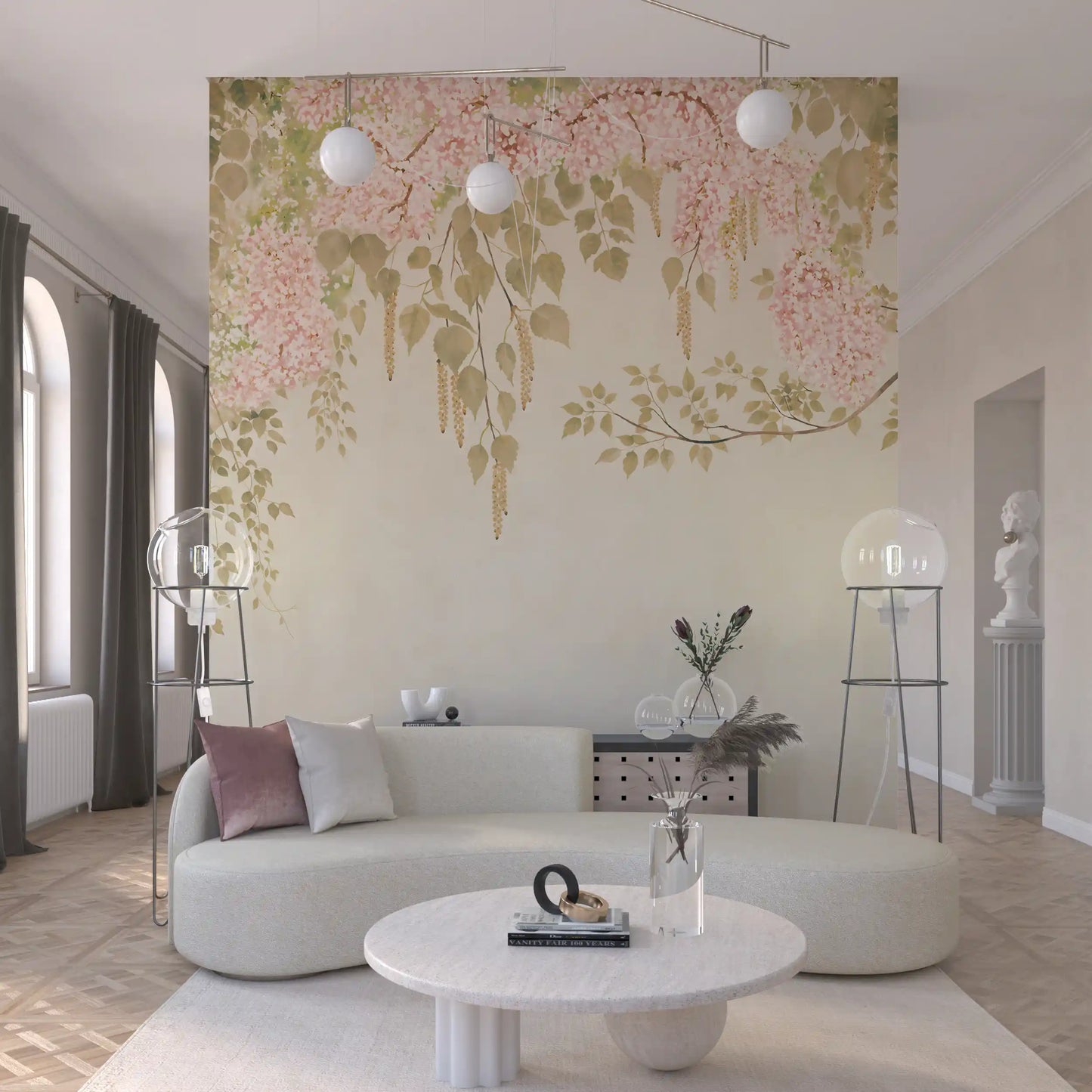 Soft Pink Wisteria Canopy Wall Mural