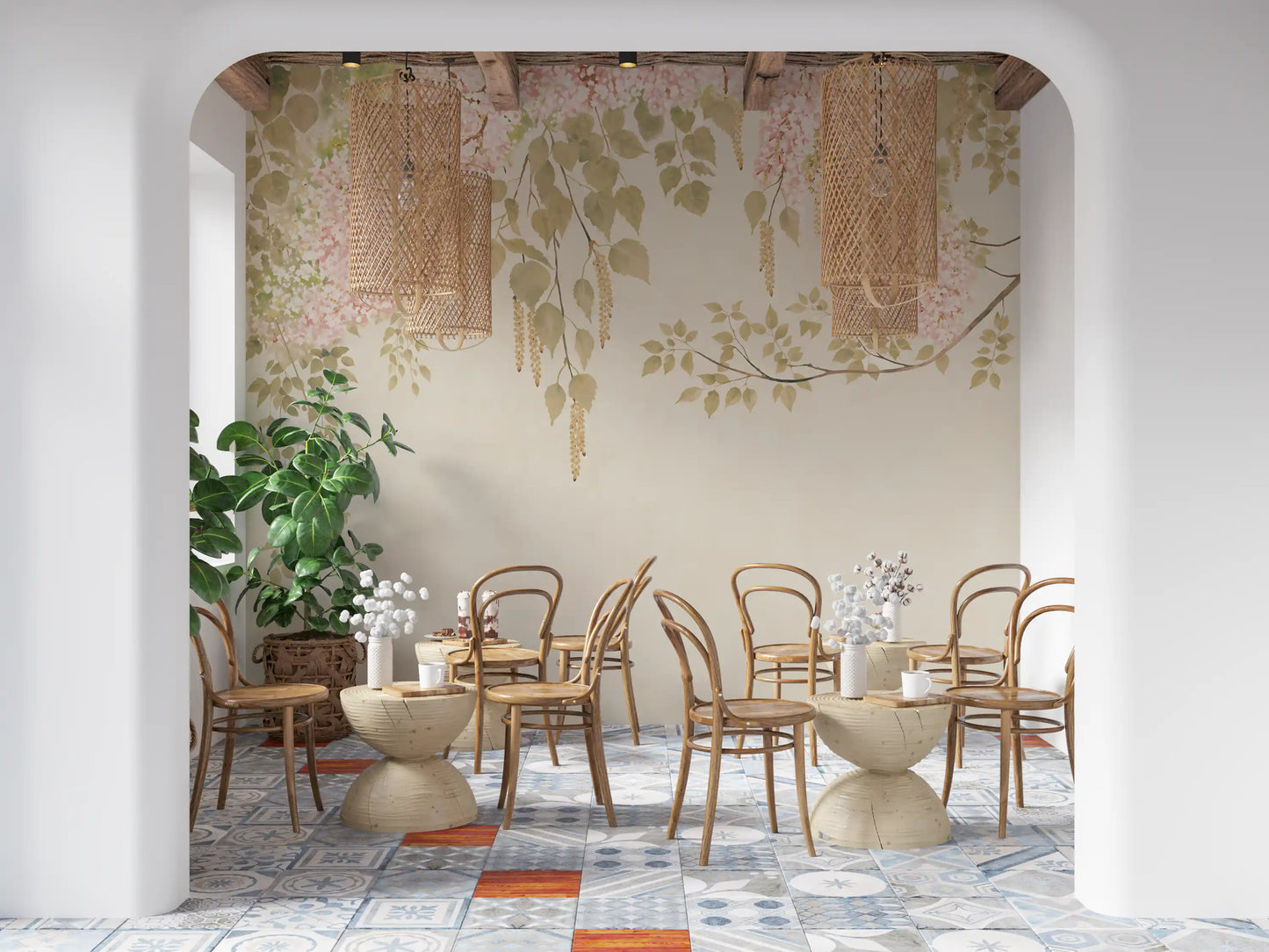 Soft Pink Wisteria Canopy Wall Mural