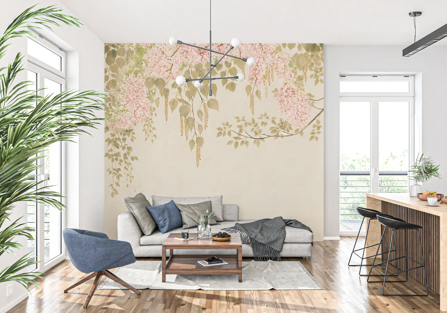 Soft Pink Wisteria Canopy Wall Mural