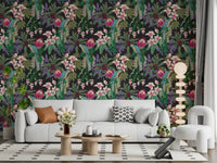 Macaw Orchid Wallpaper with layered leaves and exotic bloom artwork
