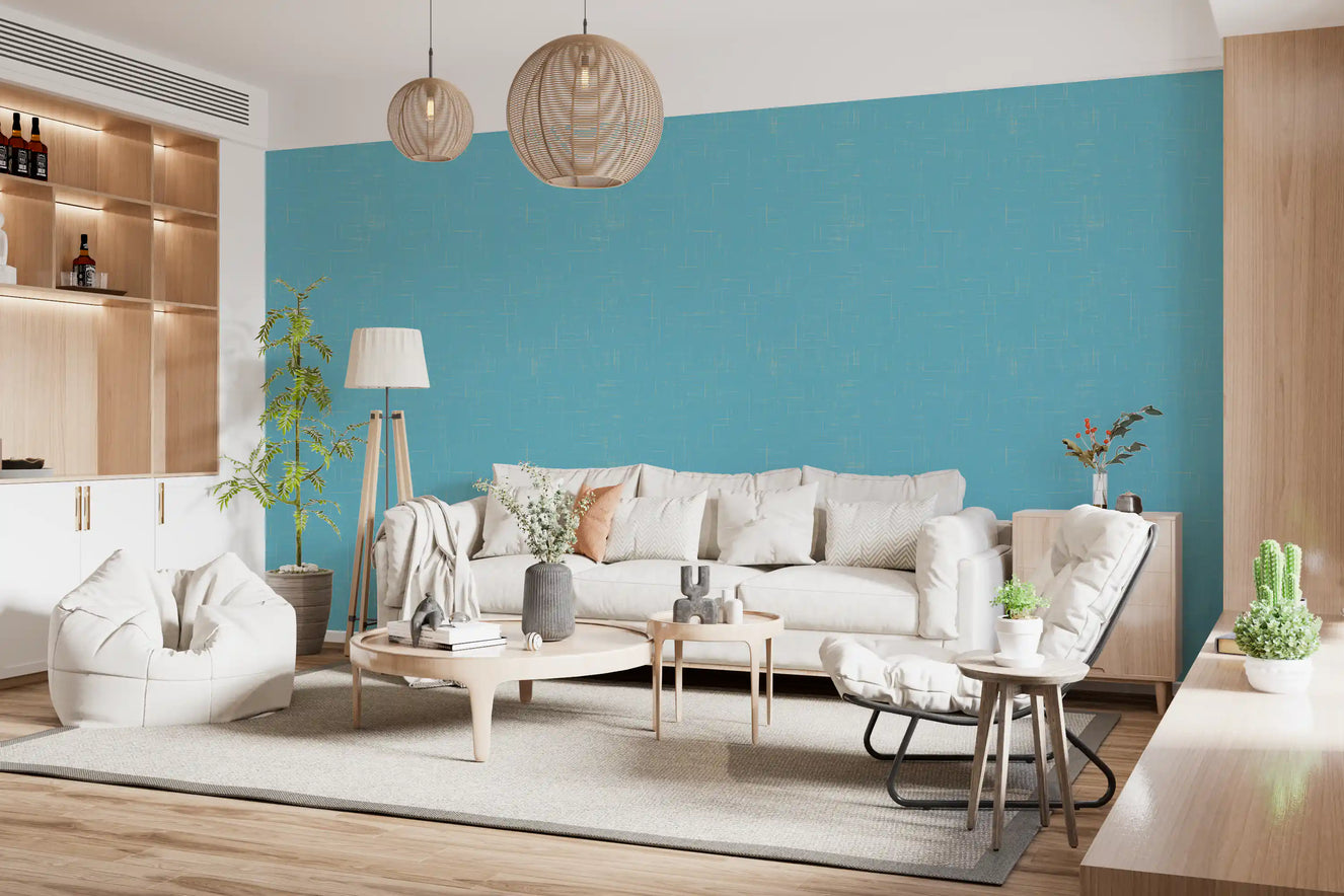 Blue Linen Texture Wallpaper Mid Century Modern Wallpaper⁠