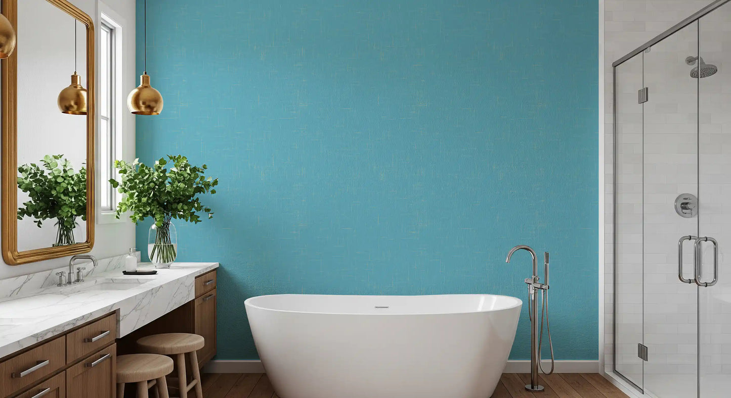 Blue Linen Texture Wallpaper Mid Century Modern Wallpaper⁠