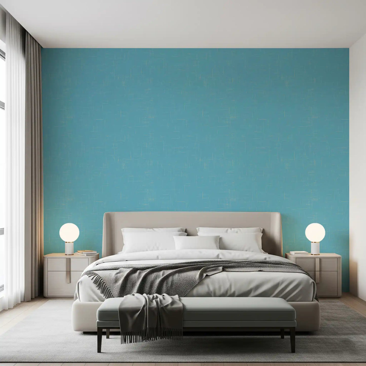Blue Linen Texture Wallpaper Mid Century Modern Wallpaper⁠