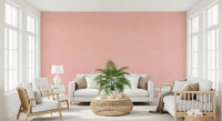 Soft blush linen pattern wallpaper covering a full hallway wall

