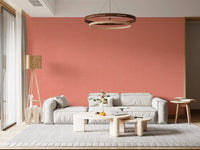 Living room with coral wall wallpaper and a soft linen-inspired finish