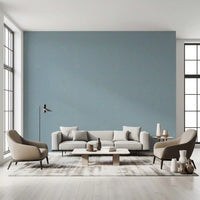 Hallway styled in dusty blue linen wallpaper with fine tonal linework