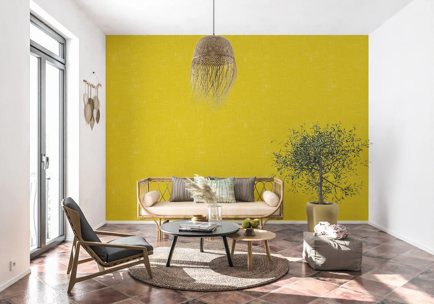 Mustard Linen Texture Wallpaper Mid Century Modern Wallpaper⁠