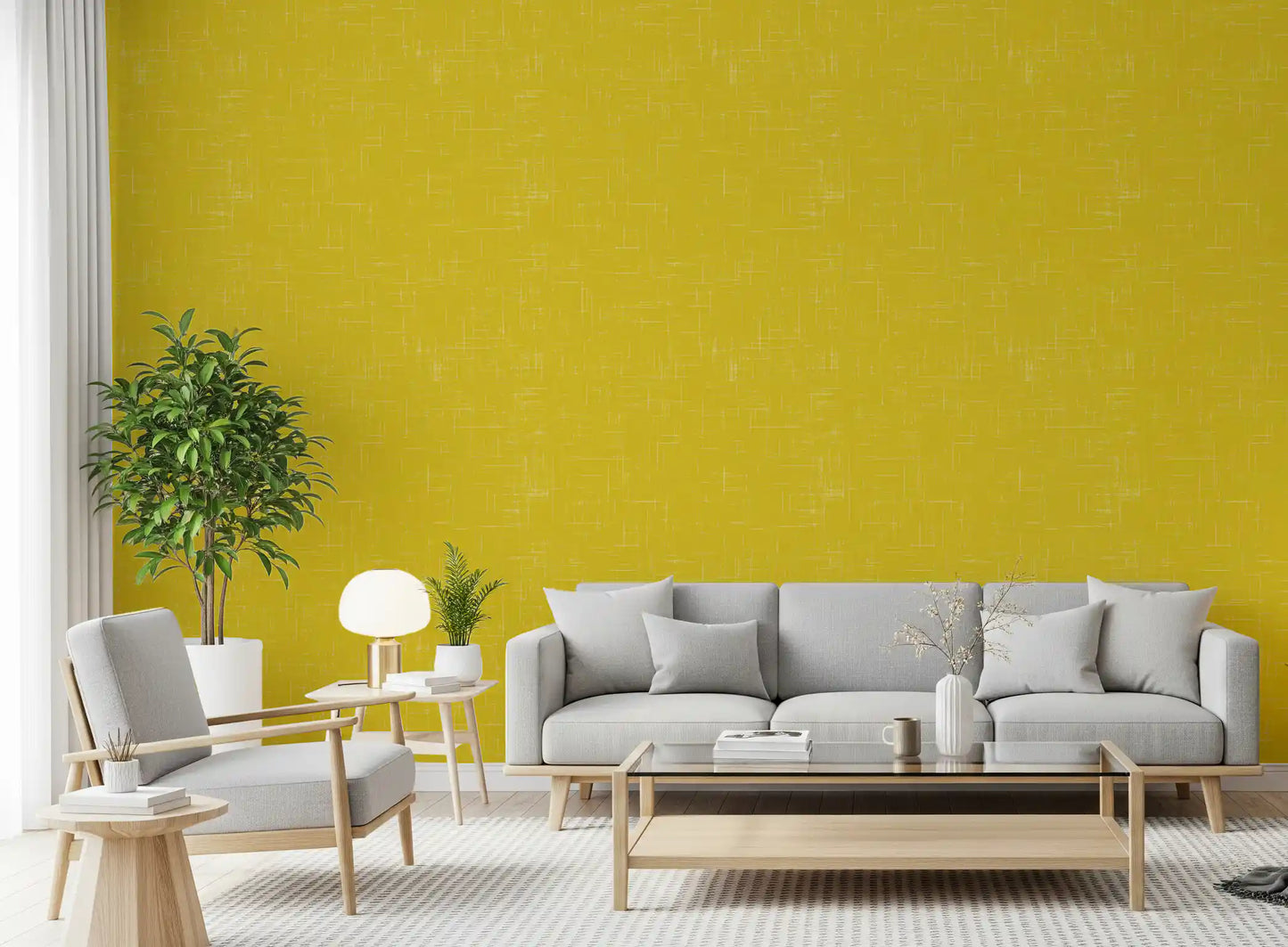 Mustard Linen Texture Wallpaper Mid Century Modern Wallpaper⁠