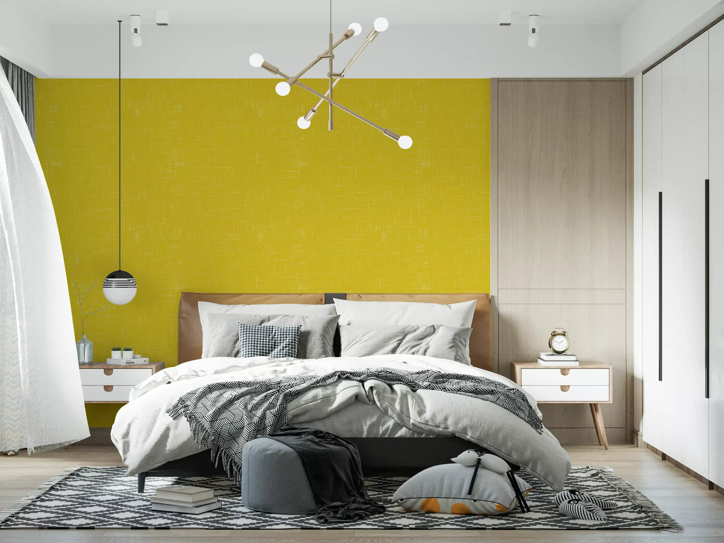 Mustard Linen Texture Wallpaper Mid Century Modern Wallpaper⁠