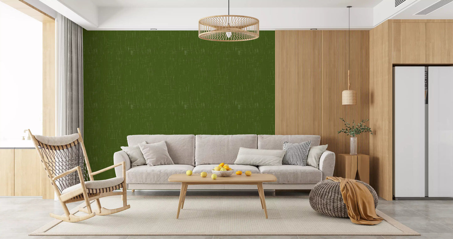 Office area with retro olive wallpaper and neat cross-line detailing