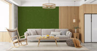 Office area with retro olive wallpaper and neat cross-line detailing