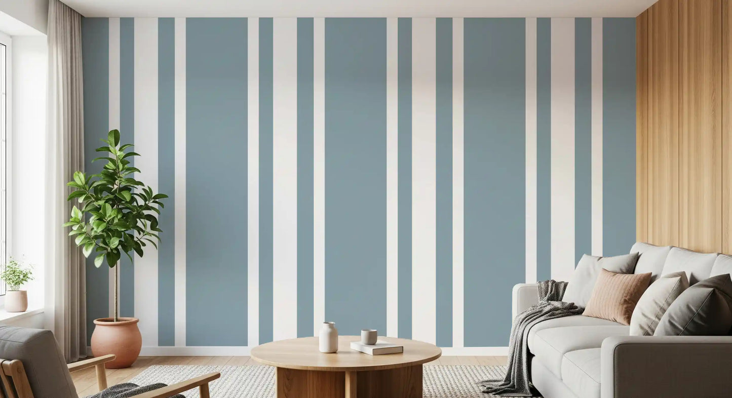 Study room using Farmhouse Stripe Wallpaper in blue grey and white