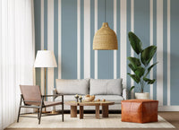 Hallway styled in Blue Grey Stripe Wallpaper with a clean farmhouse feel