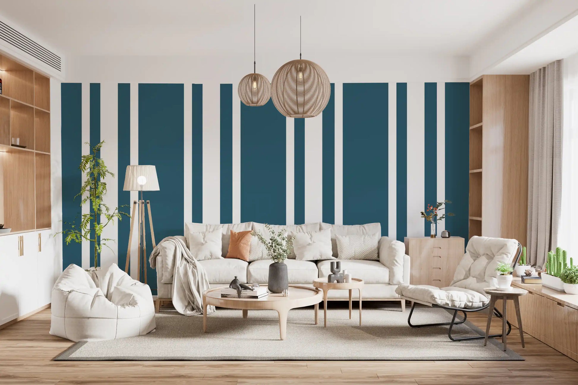 Blue Stripe Wallpaper with strong coastal bands and white spacing