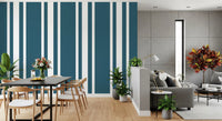 Blue White Coastal Wallpaper with vertical stripes and balanced finish