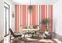 Hallway wallpaper showing Coral Ticking Wallpaper and stripe rhythm