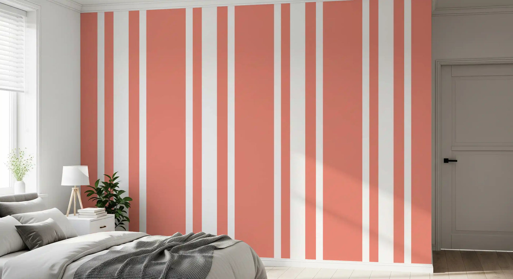 Coral Coastal Wallpaper with broad vertical bands and bright spacing