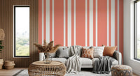 Decorative wallpaper using Coral Ticking Stripe and soft colour contrast