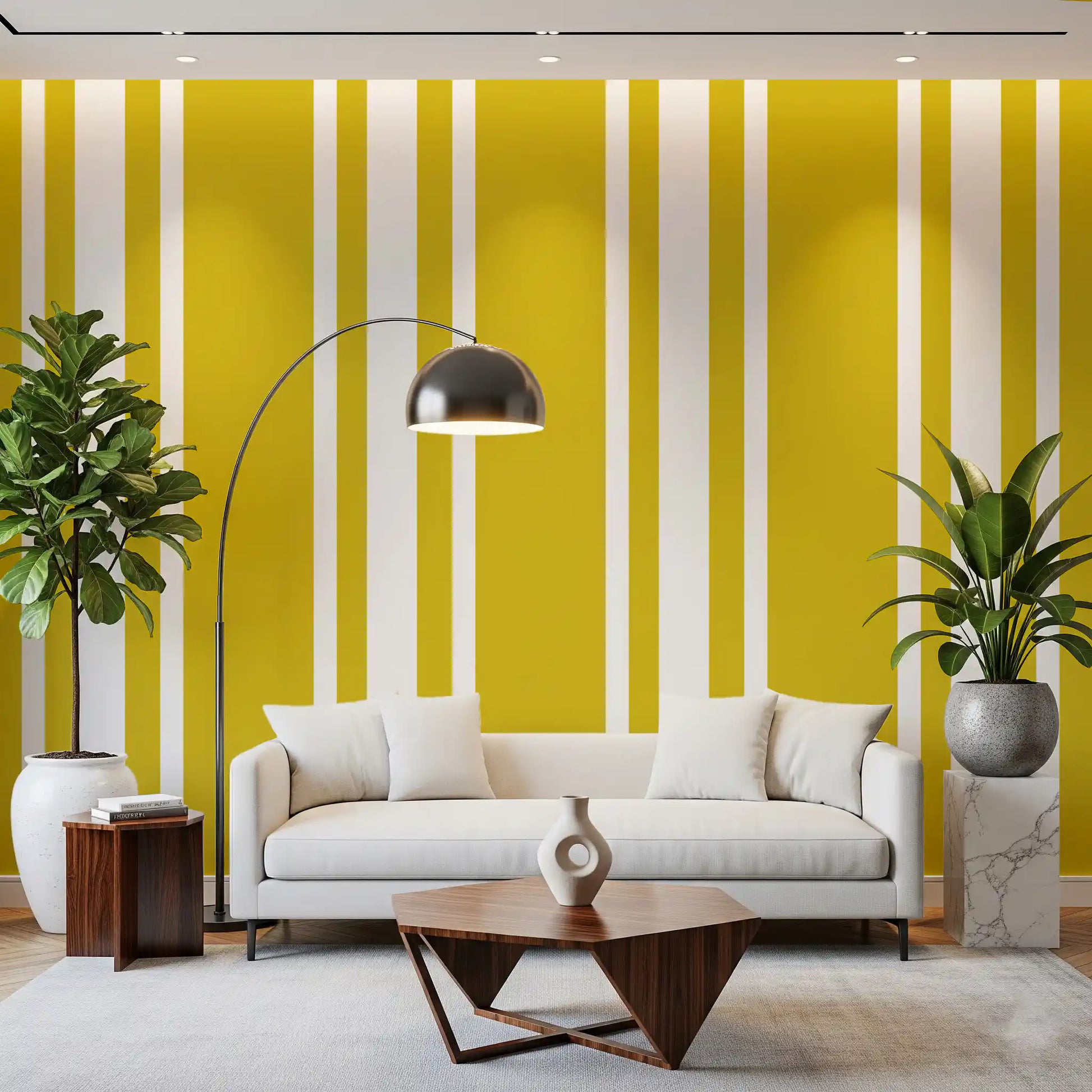 Office Home wallpaper in Farmhouse Wallpaper style with mustard verticals