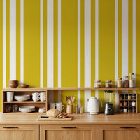 Mustard Ticking Stripe Wallpaper showing clean vertical wall movement