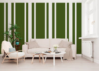 Olive Green Wallpaper showing bold vertical stripes and white contrast