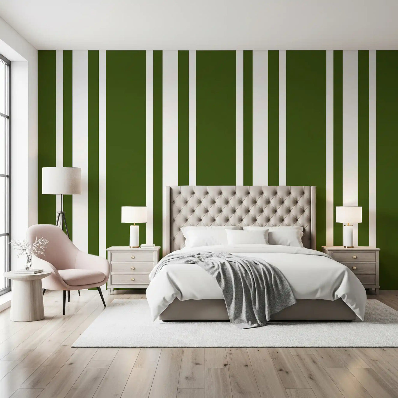 Olive Green Ticking Stripe Wallpaper Farmhouse Wallpaper⁠