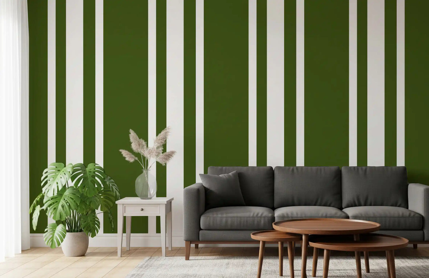 Farmhouse stripe wallpaper carrying olive green color and simple lines
