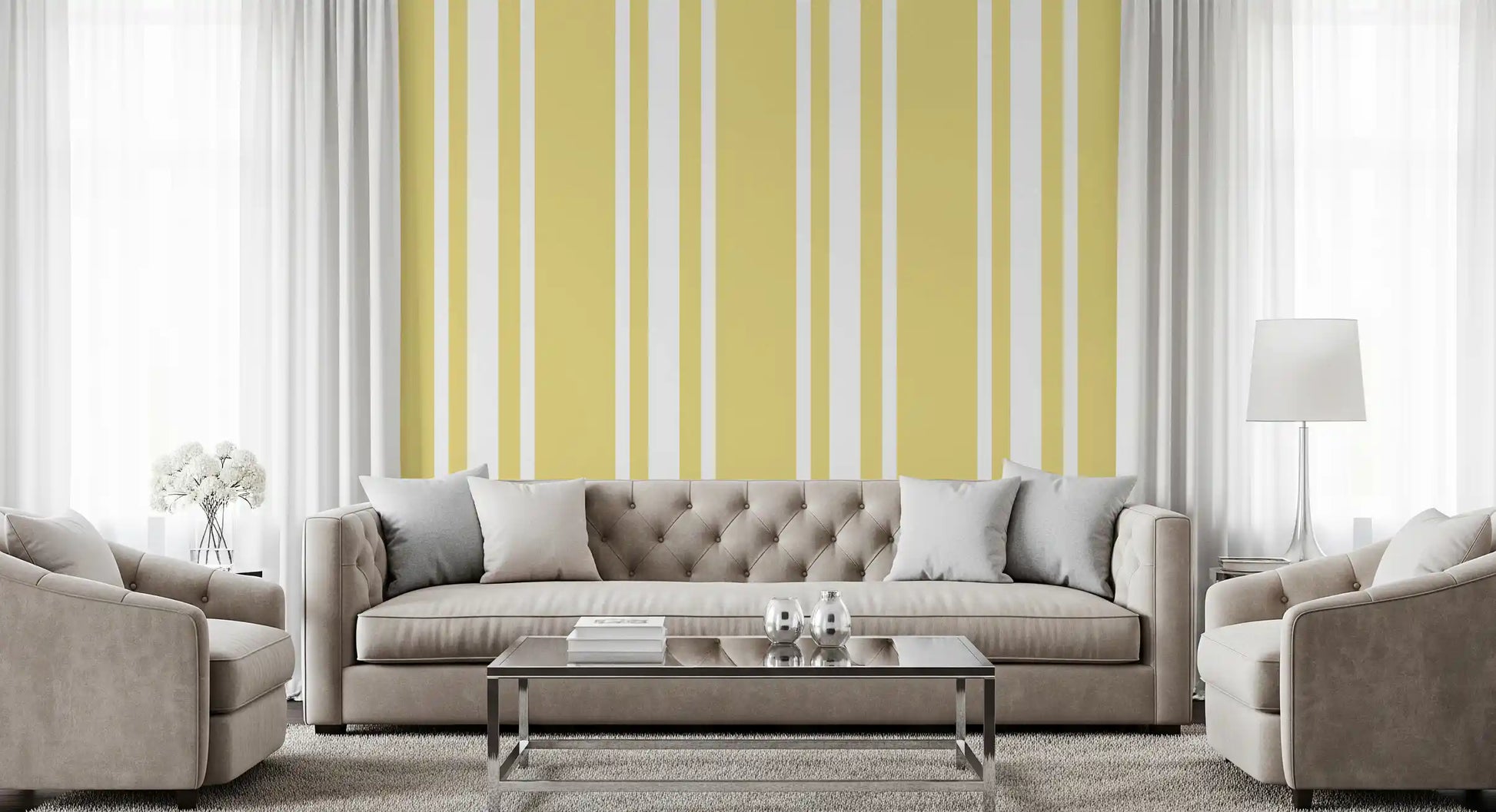 Clean stripe wallpaper carrying soft yellow colour and simple vertical order
