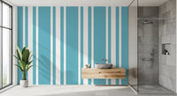 Geometric stripe wallpaper carrying blue ticking pattern and retro detail