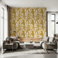Home wallpaper with layered lemon branches and warm botanical styling