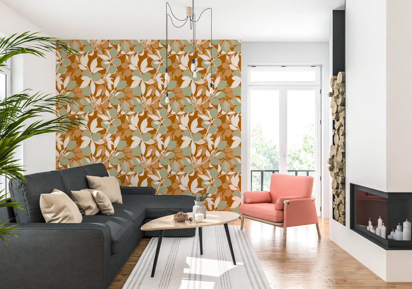 Home wallpaper using Sage Terracotta tones with citrus branch movement