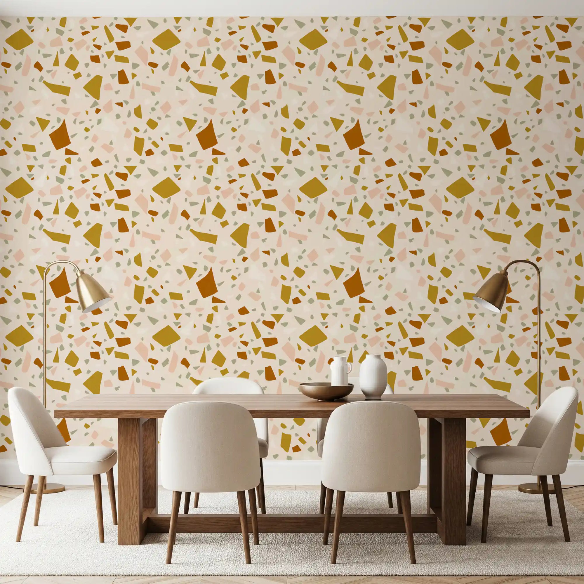Earthy chip wallpaper with Mediterranean pattern and soft neutral tones
