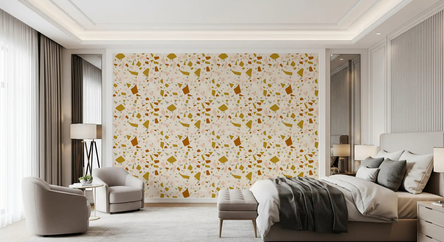 Bedroom wall using Mediterranean Neutral wallpaper with sage detail
