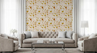 Hallway wallpaper showing cream backing and sage terrazzo fragments